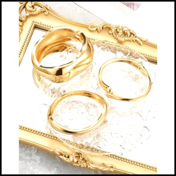 Chunky Gold Twist Cuff Bangle Bracelets Stackable Set Elegant Minimal Jewelry - Picture 6 of 7